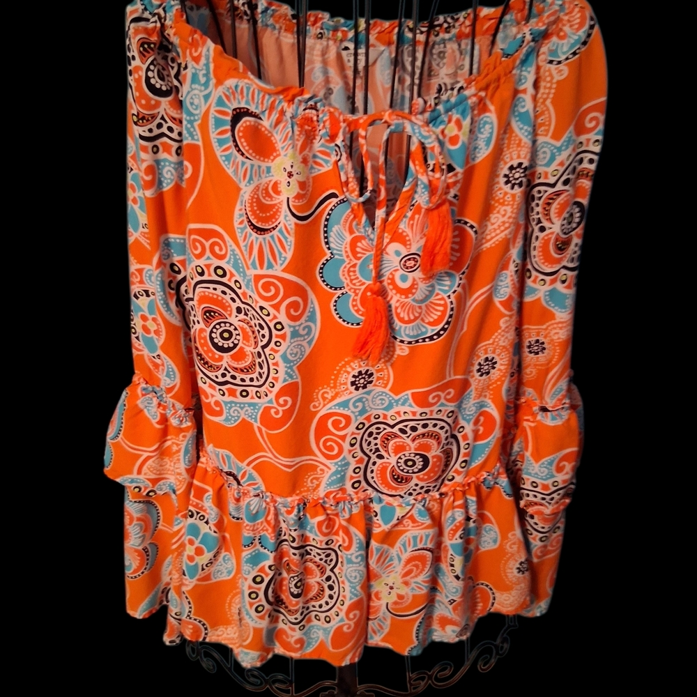 Crown & Ivy Orange and Blue Floral Blouse